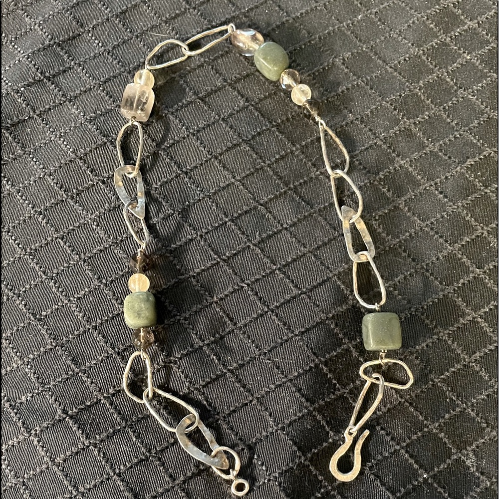 Silpada Sterling Silver Large Chain-Link Necklace mix of green and brown stones